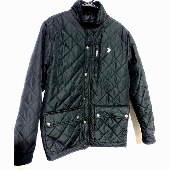 US Polo Assn Mens Quilted Puffer Jacket Coat Black Small Zip Up Lightweight Pony - Picture 3 of 10